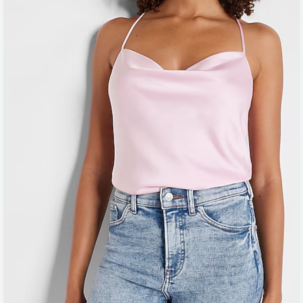 EXPRESS Top S Neon Berry Pink Satin Racerback Cowl Neck Cami